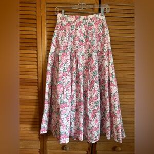 Vintage Laura Ashley Pink Floral Midi cotton floral skirt sz UK 12/US 10